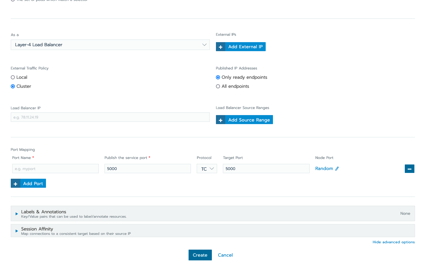 Adding port 5000 as the listening and response port for the example app.